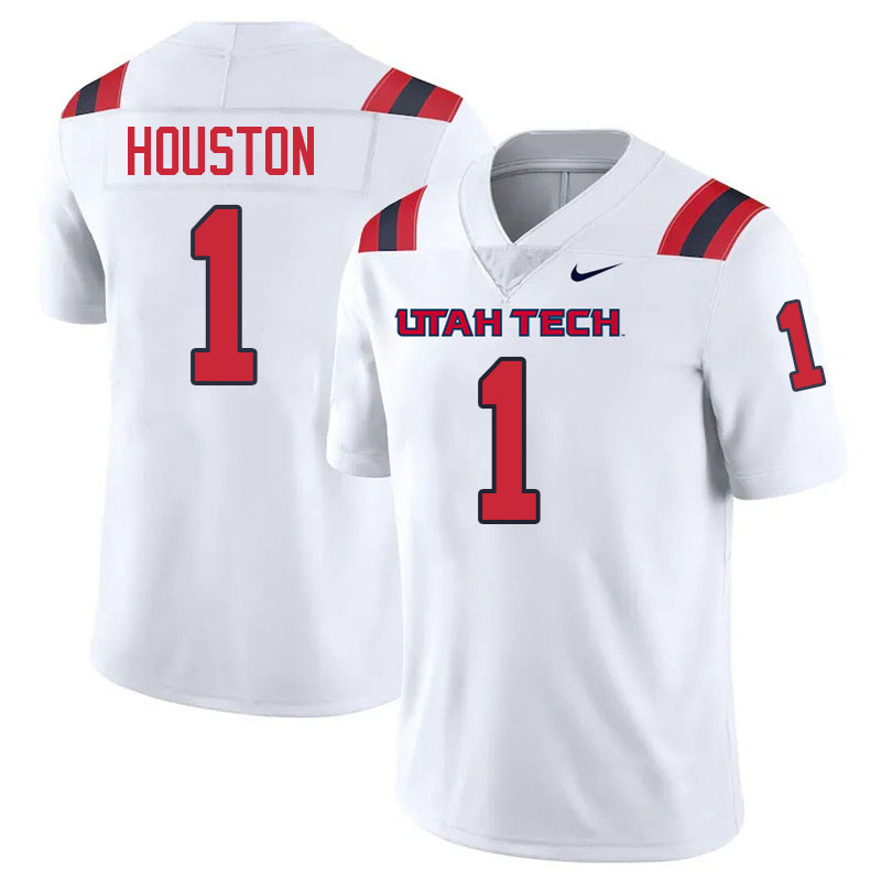 Utah Tech Trailblazers #1 Justin Houston College Football Jerseys,Uniforms Stitched-White